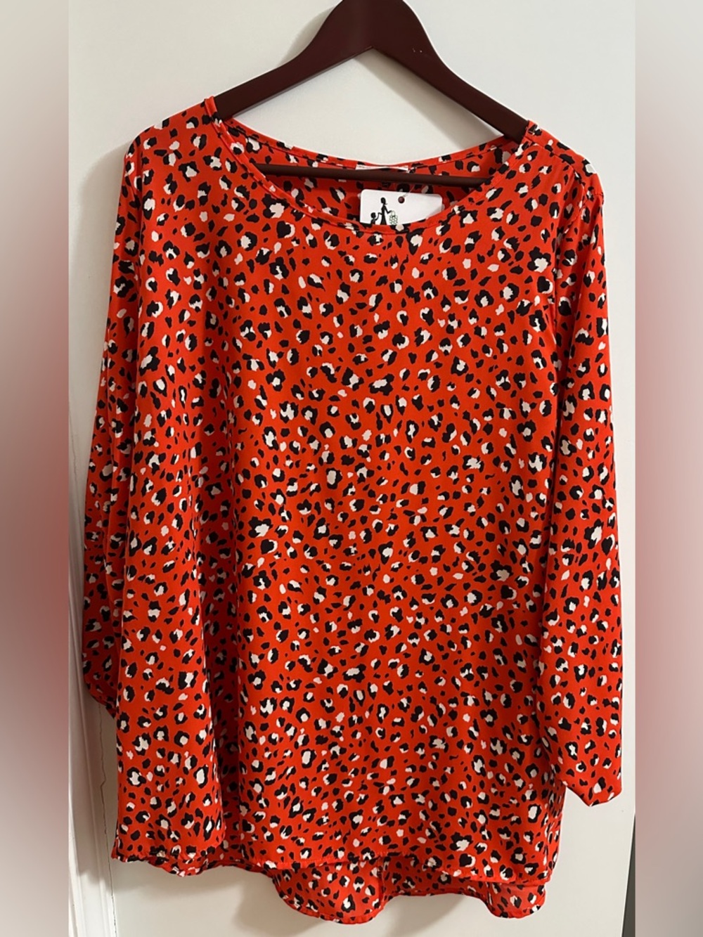 Red Leopard Print Long Sleeve Blouse
